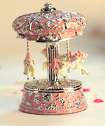 Rotating 3 horse music box-pink