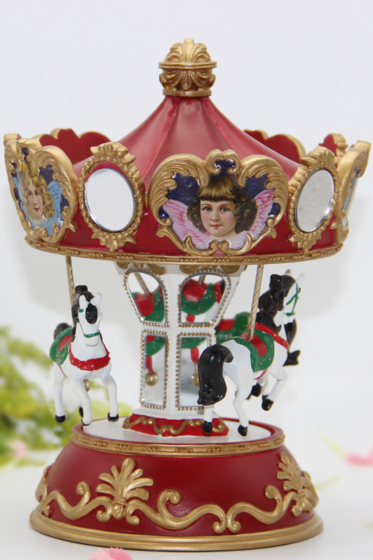 Christmas angel girl carousel music box with tune and light