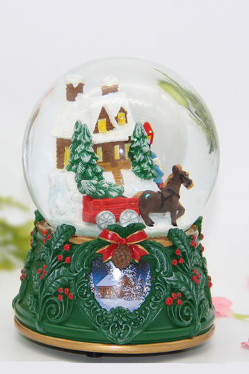 christmas music box christmas santa claus Train track snow globe christmas tree music box